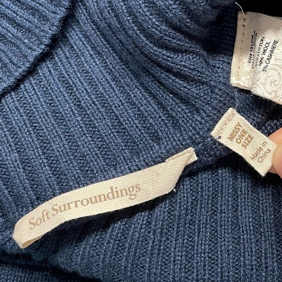 Soft Surroundings Wool Cashmere blend knit sweater poncho navy blue one size - Picture 2 of 8